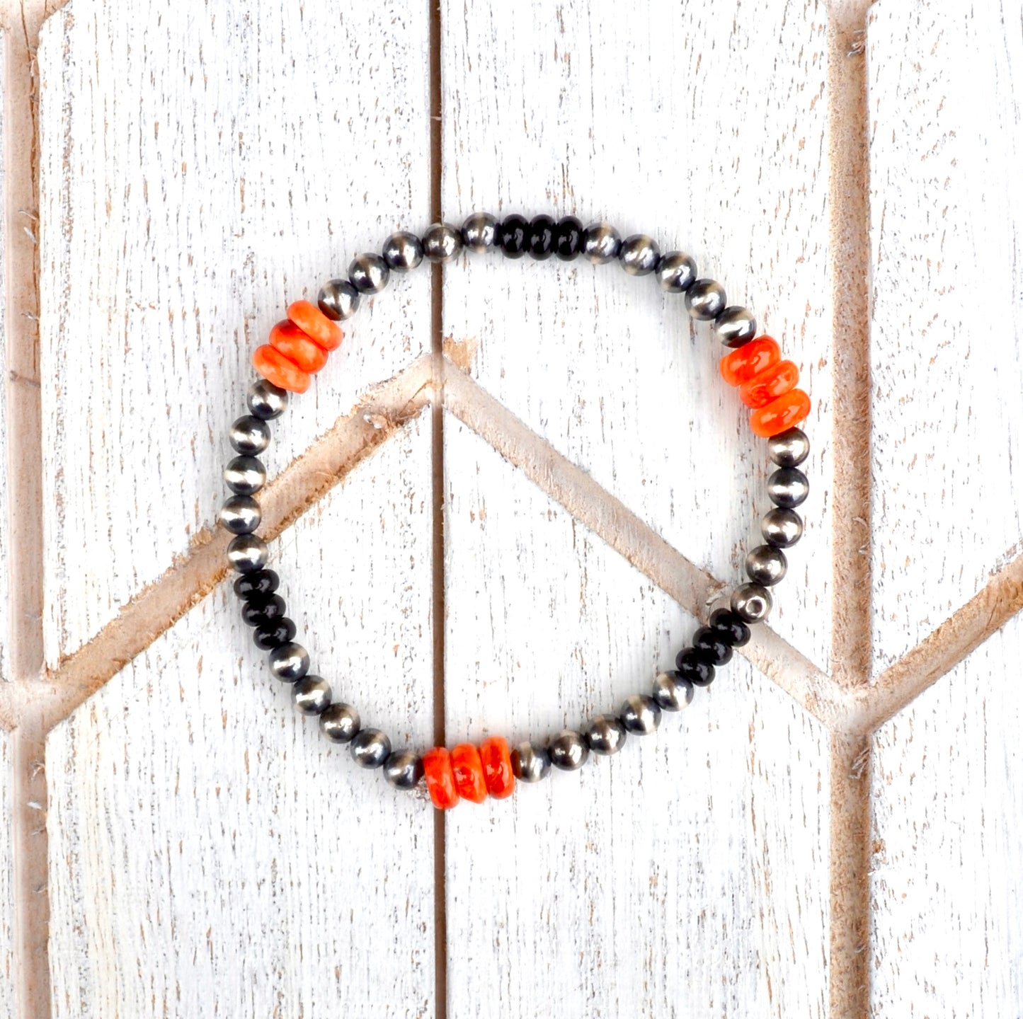 Orange and Black 4mm Stretch Bracelet