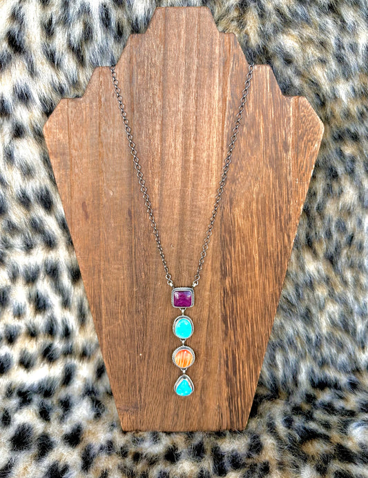 Multi Stone Lariat Necklace