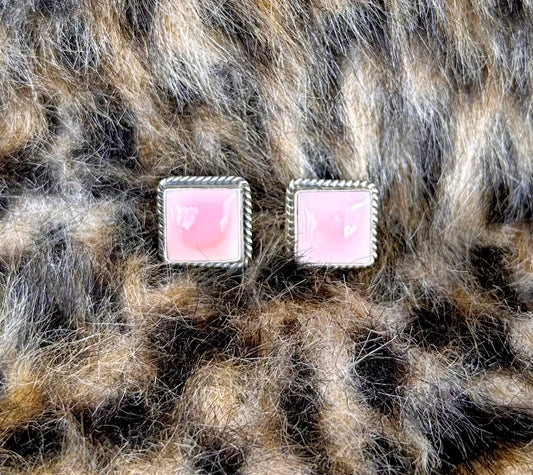 Pink Conch Square Studs