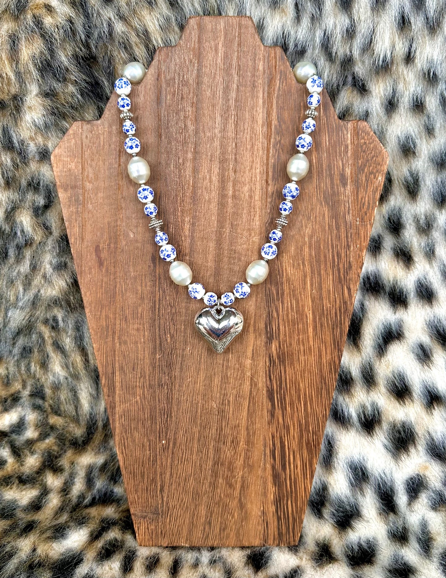 Blue Flower Heart Necklace